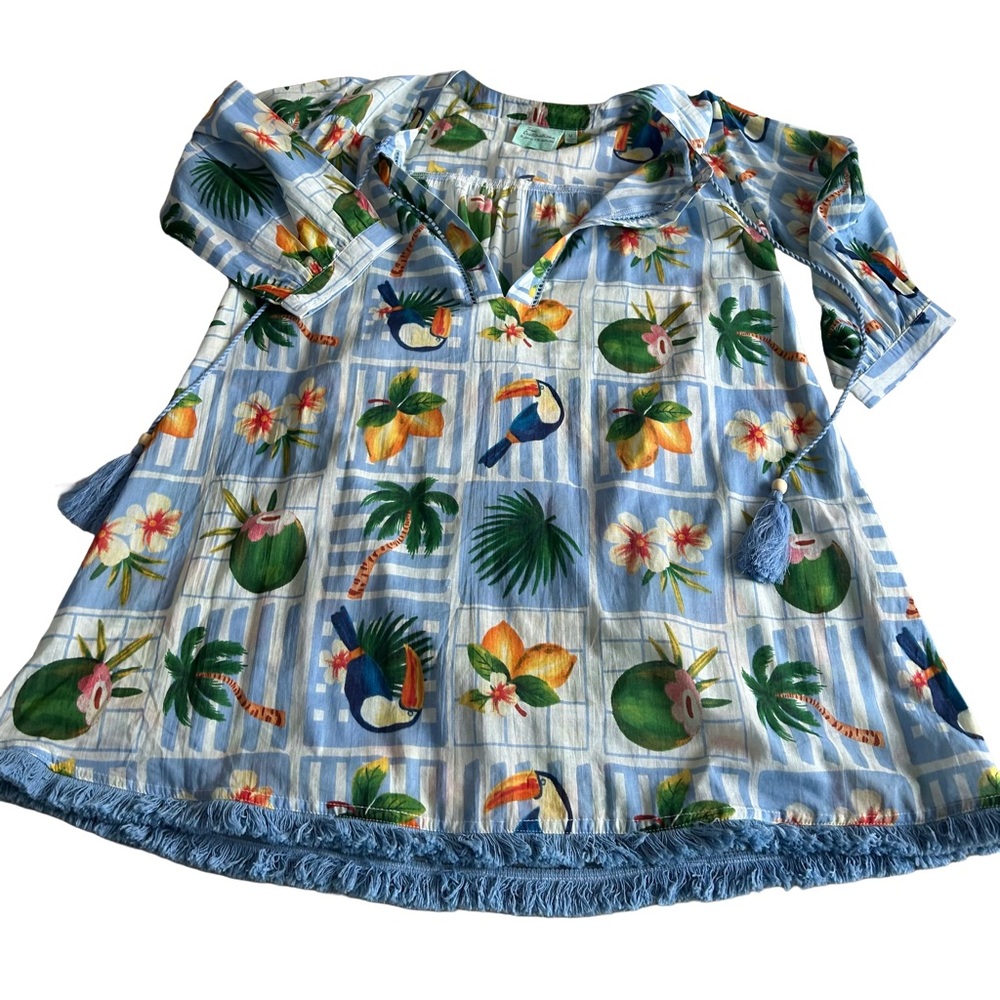 True Destinations Women’s Cover Up Resort Tropical Blue Floral Tunic Top. Size M - Picture 10 of 14